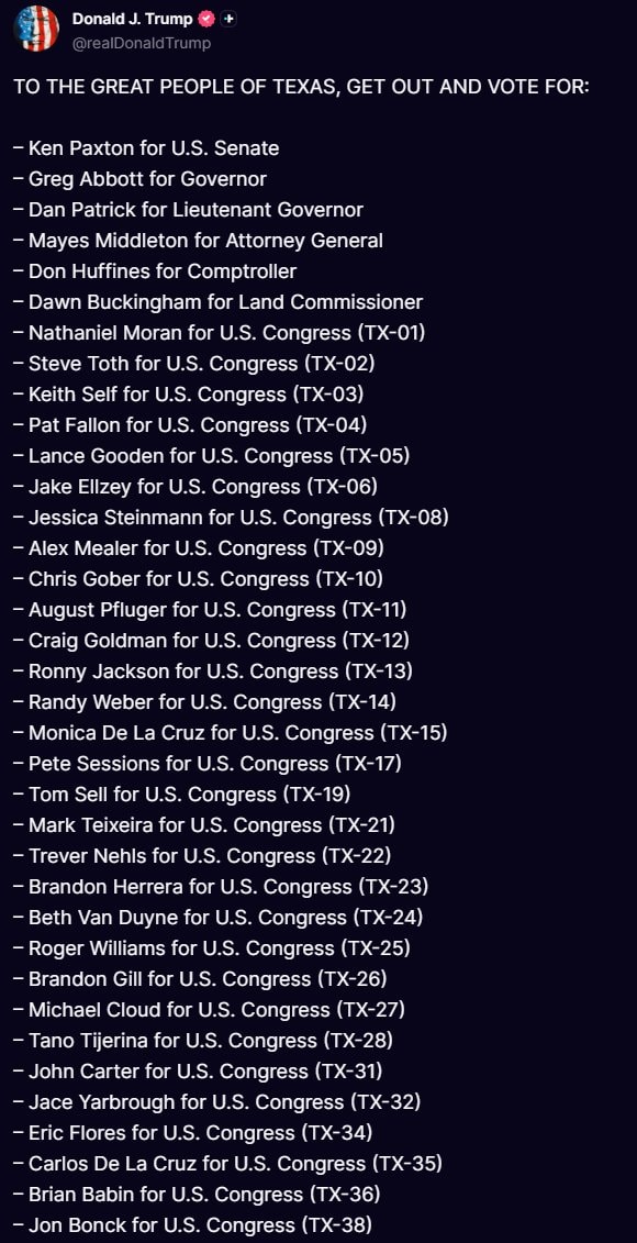 Trump 2026 Midterm Endorsements Texas Nevada Iowa Ohio