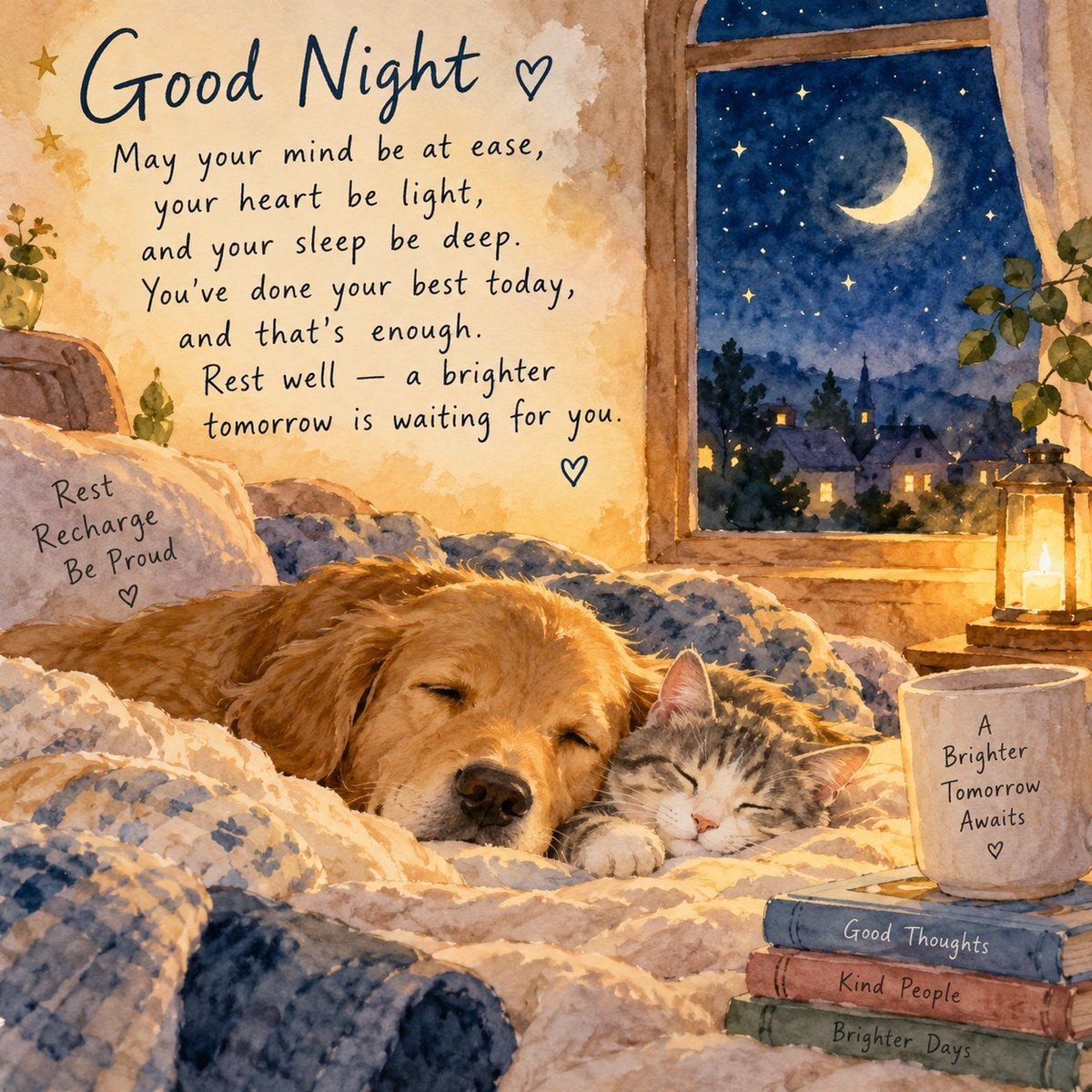 golden retriever and kitten sleeping