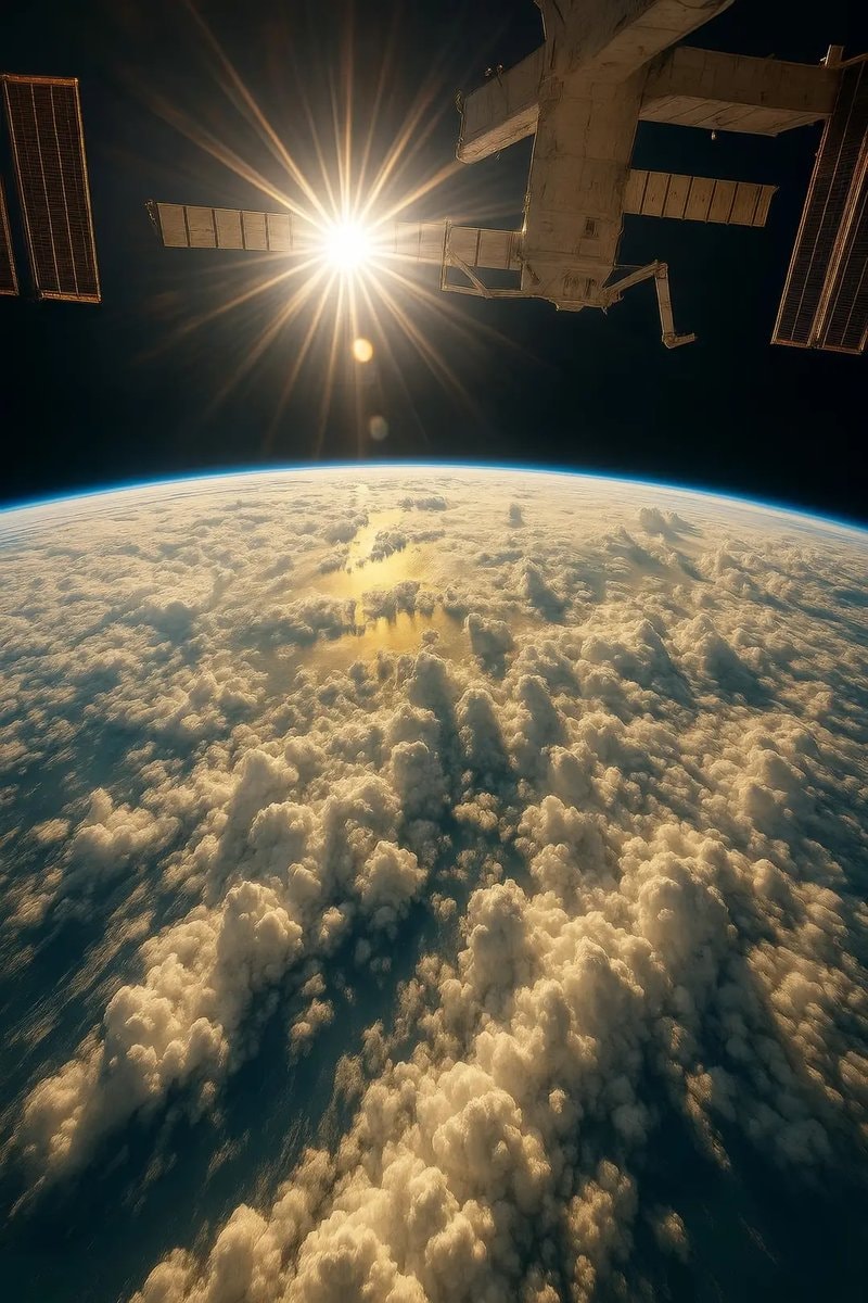Earth from space with sun and clouds