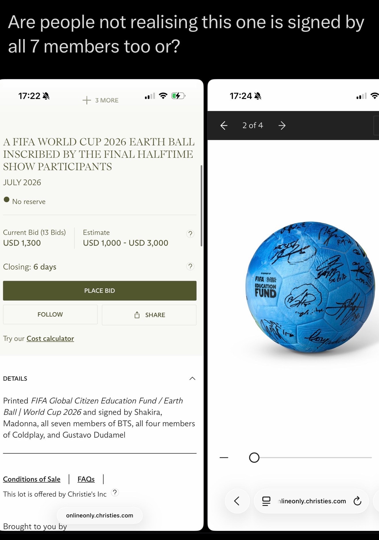 BTS signed FIFA World Cup 2026 Earth Ball (photo 2 of 2)