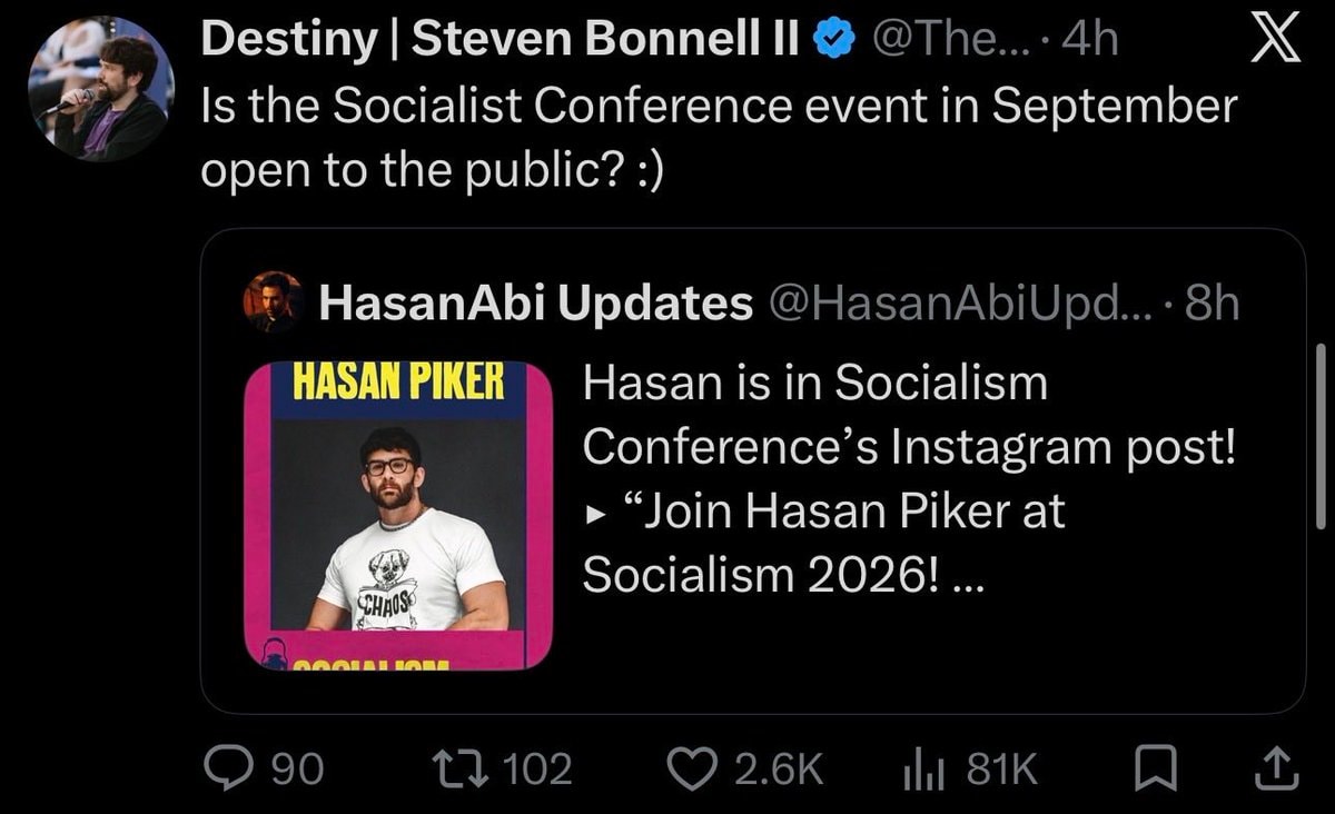 Destiny asks about Socialist Conference public access Destiny asks about Socialist Conference public access