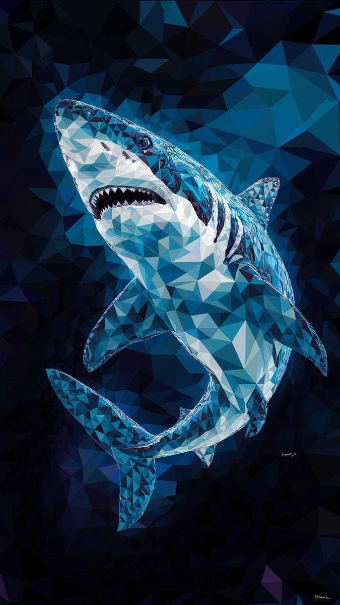 Great white shark low poly art