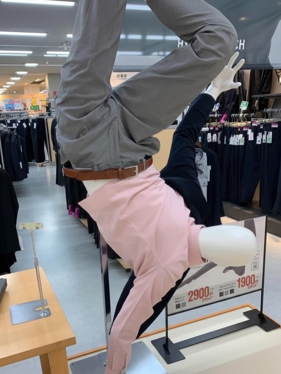 Japanese mannequins in extreme poses for suit durability (photo 2 of 2)