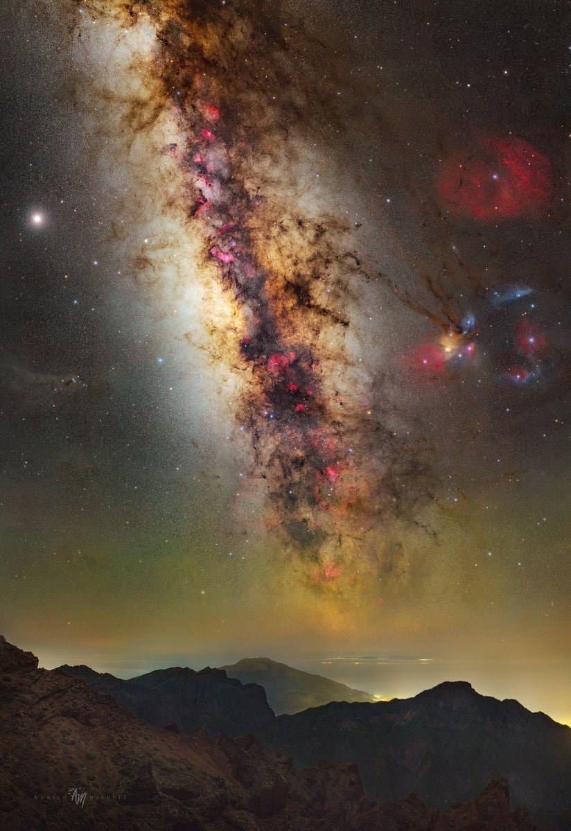 Milky Way Core over La Palma Island Volcanoes