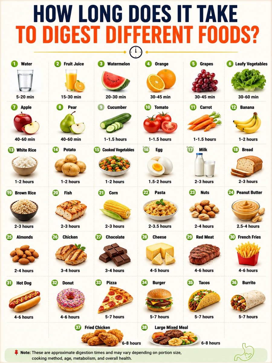 Food digestion time infographic