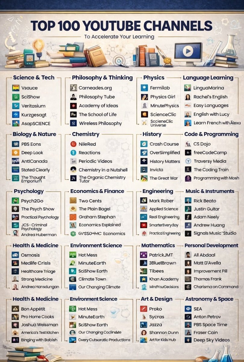 100 YouTube Channels to Accelerate Learning