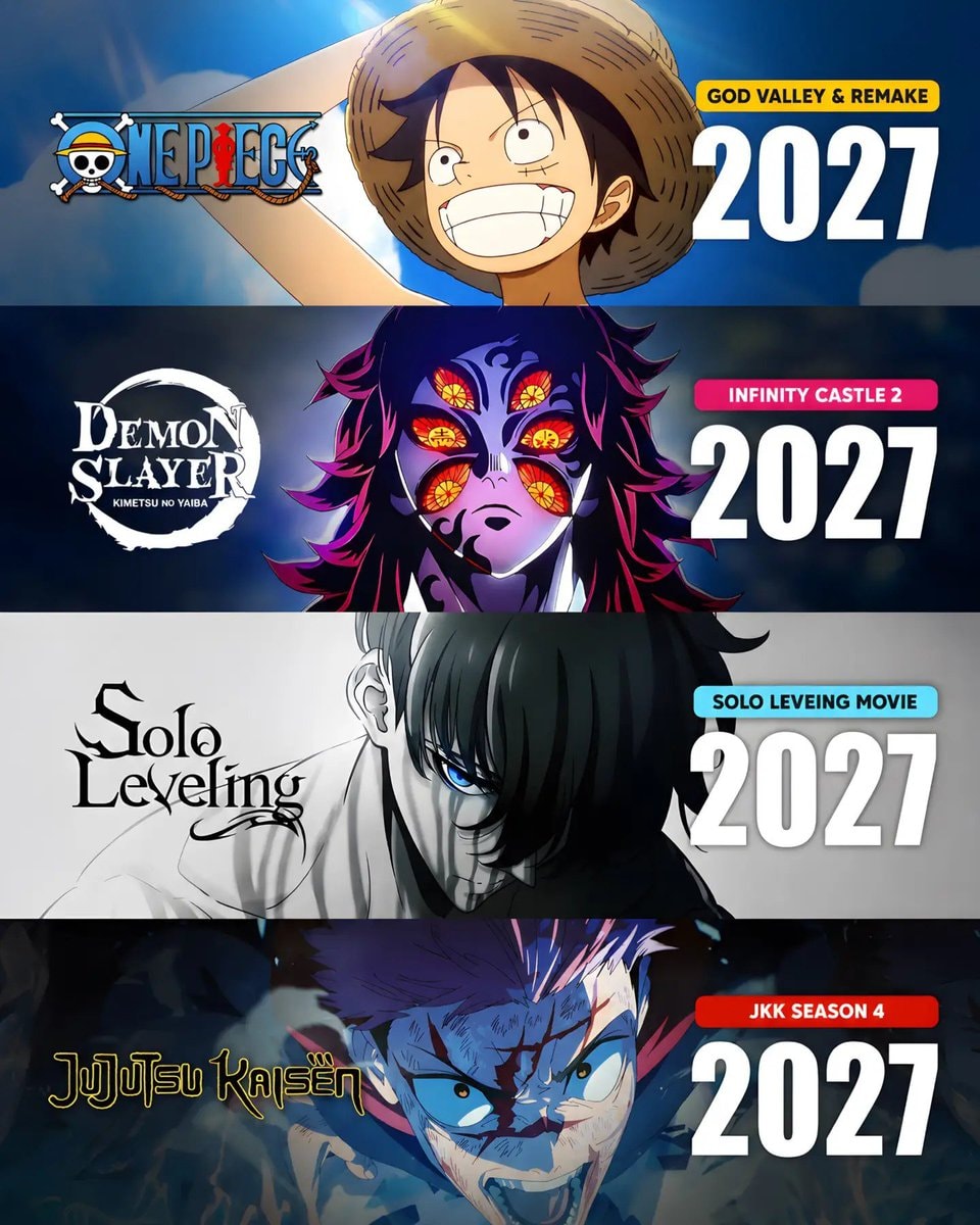 2027 anime lineup One Piece Demon Slayer Solo Leveling Jujutsu Kaisen