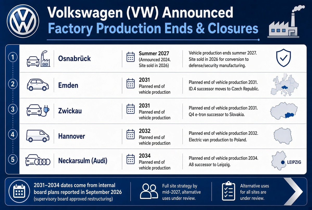 Volkswagen factory closures over time
