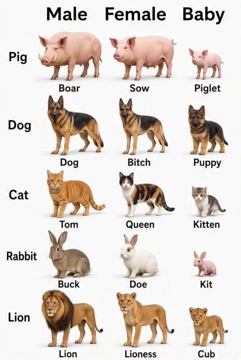 Animal male female baby terms