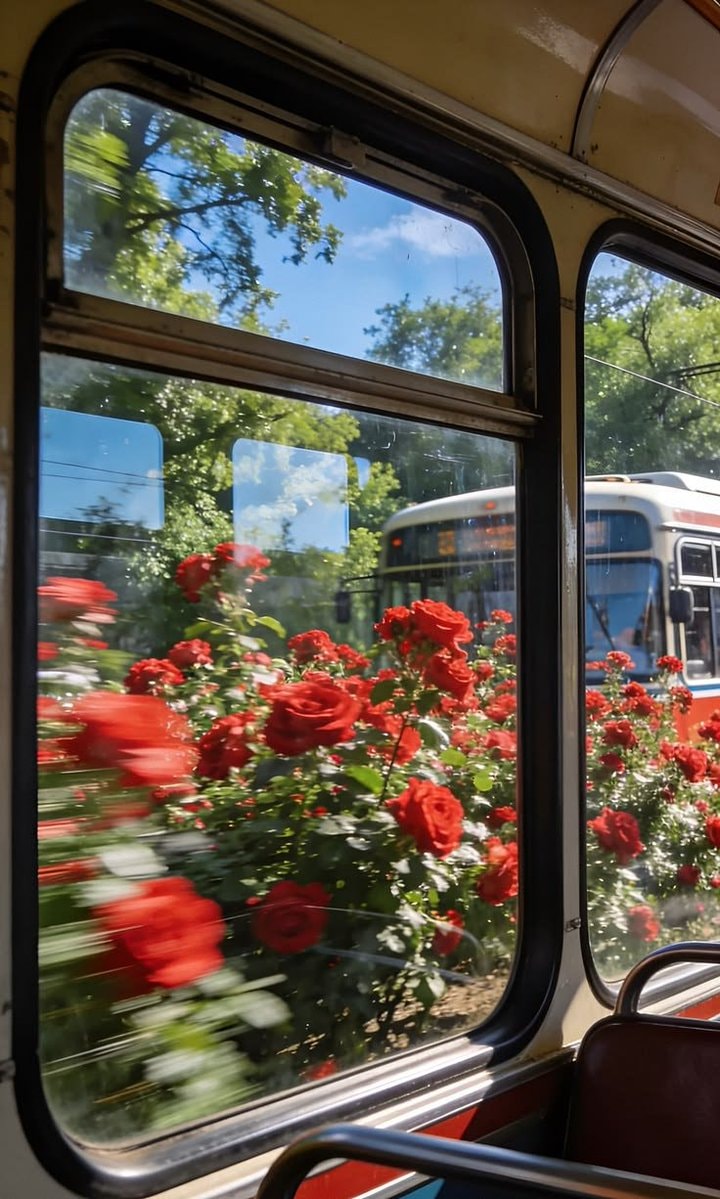 red roses on a bus ride