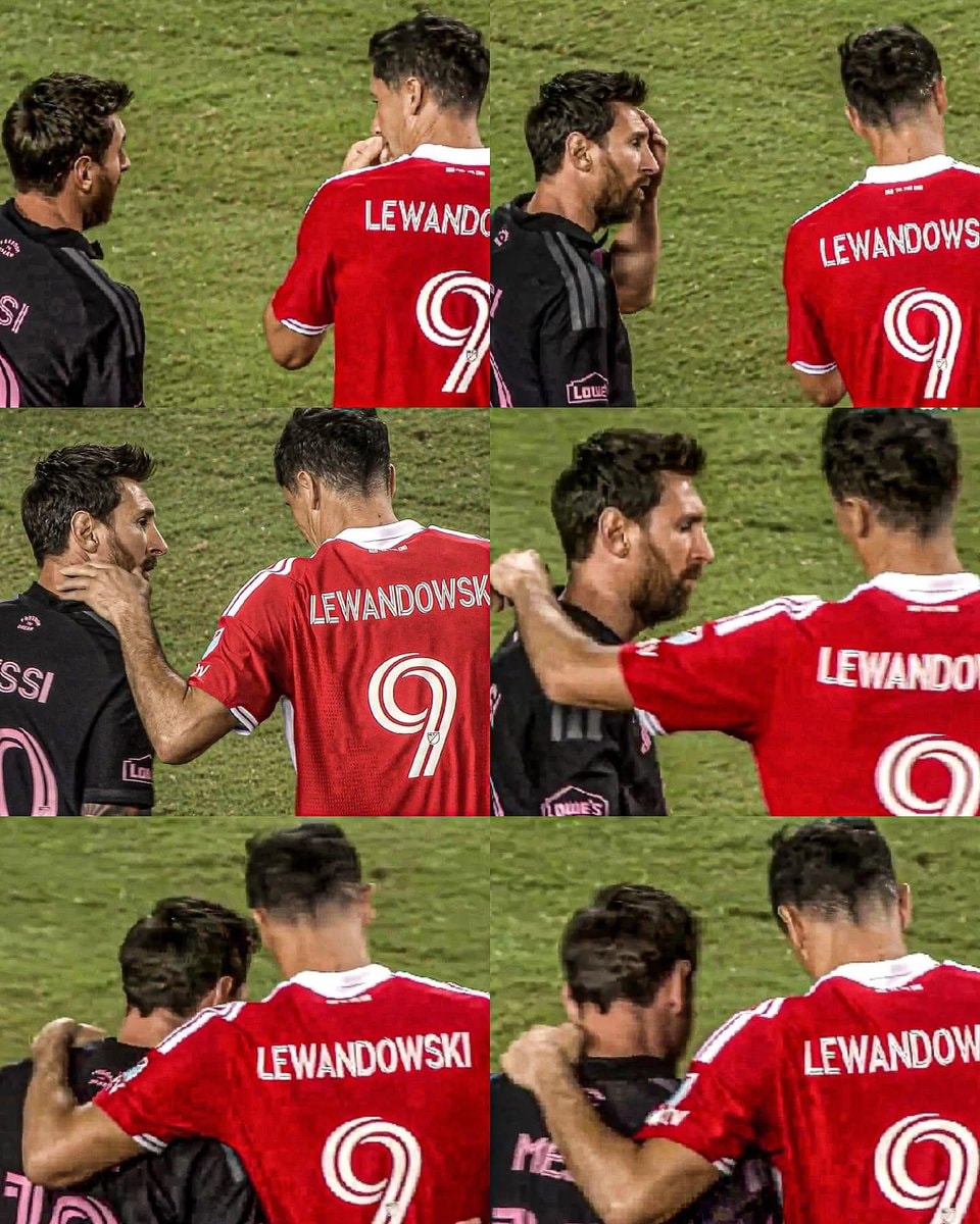 Lionel Messi Robert Lewandowski MLS hug