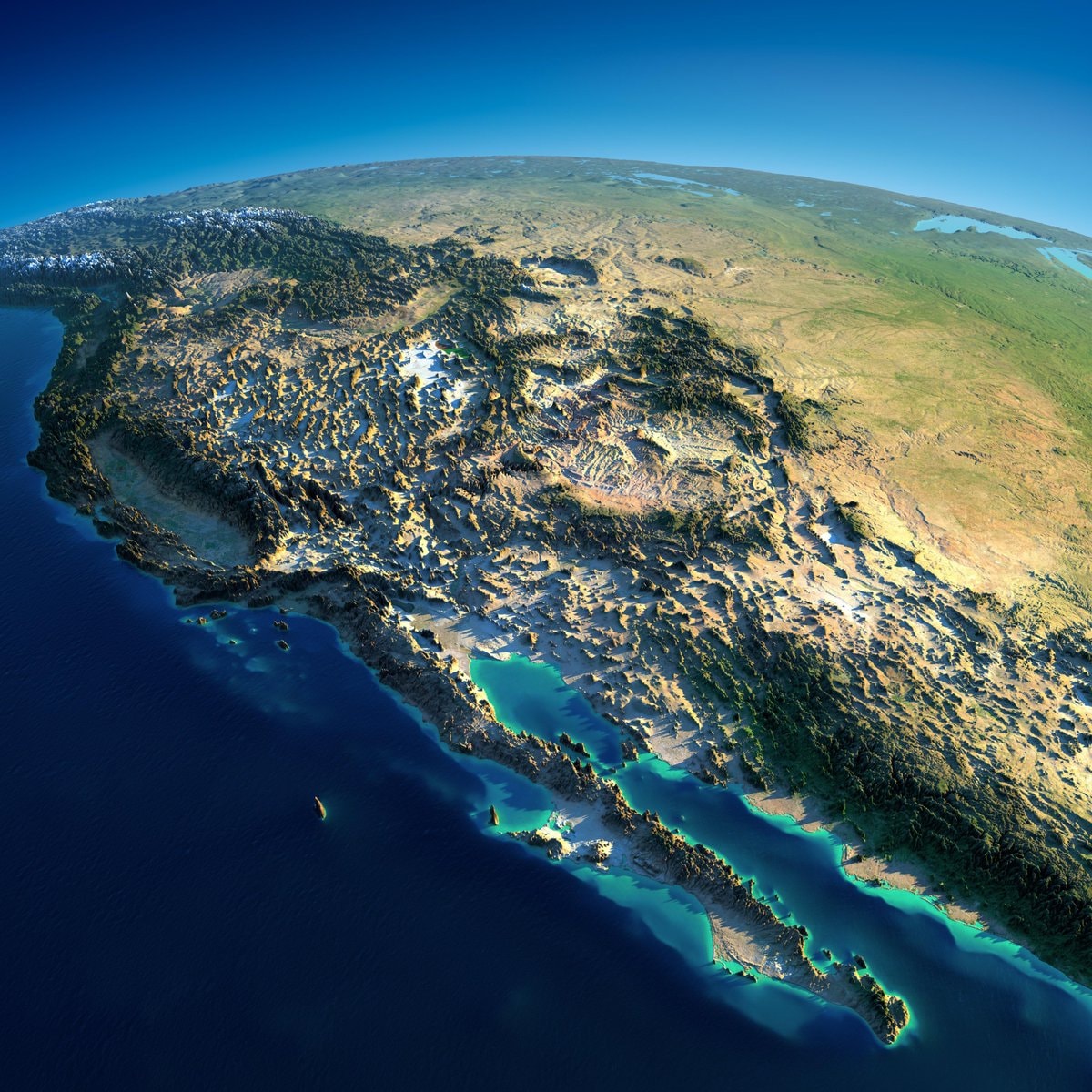 Relief map of the western US and Mexico