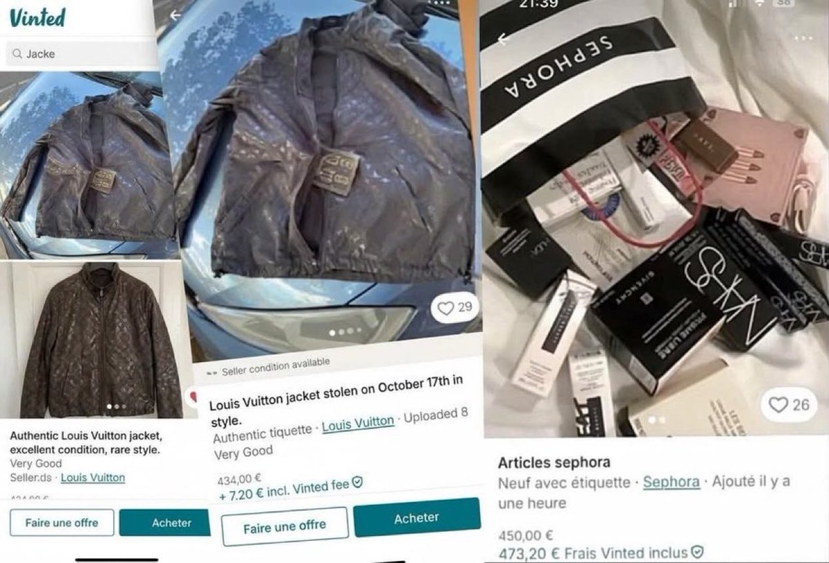 Stolen Louis Vuitton and Sephora items on Vinted