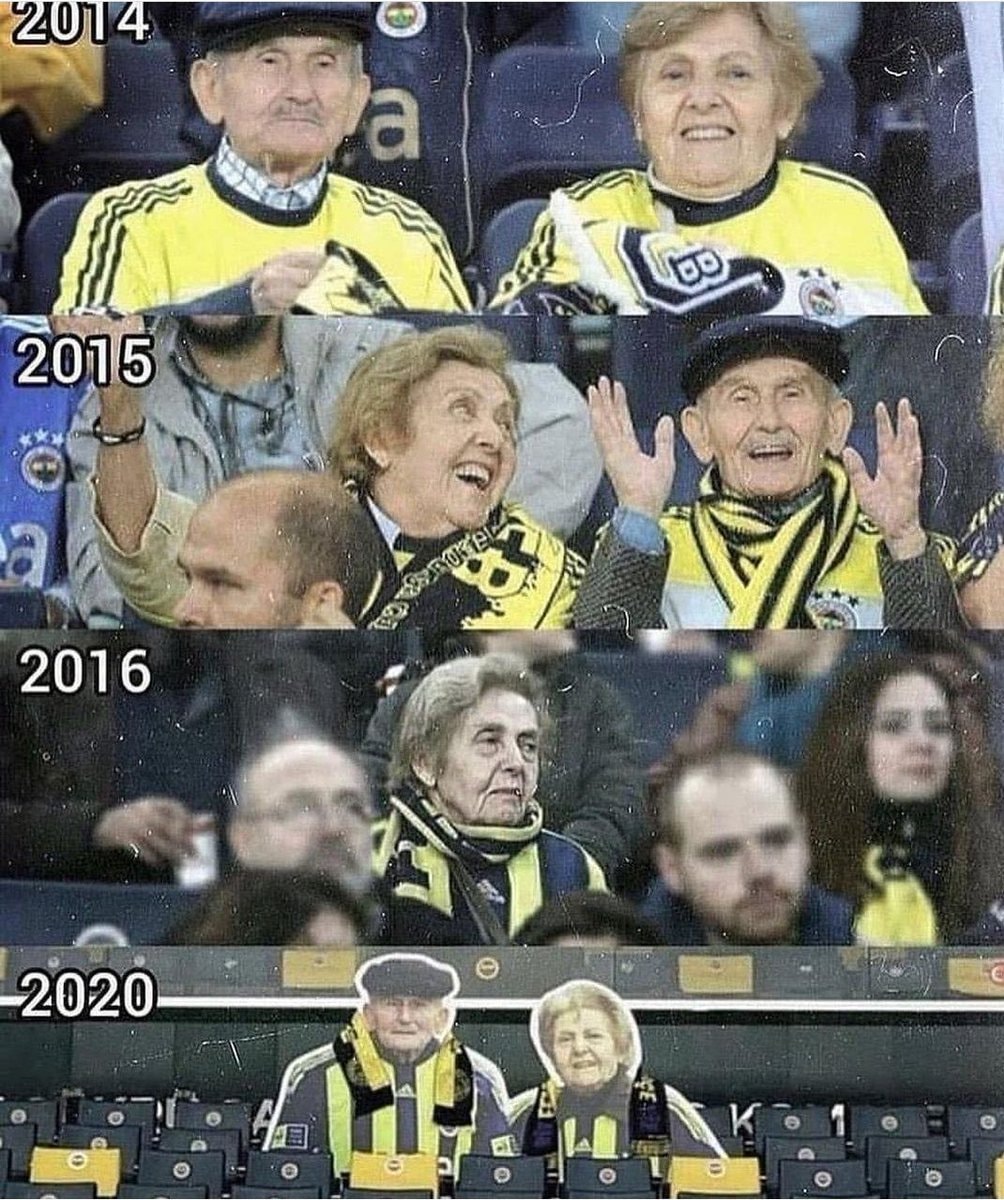 Elderly couple at game over the years