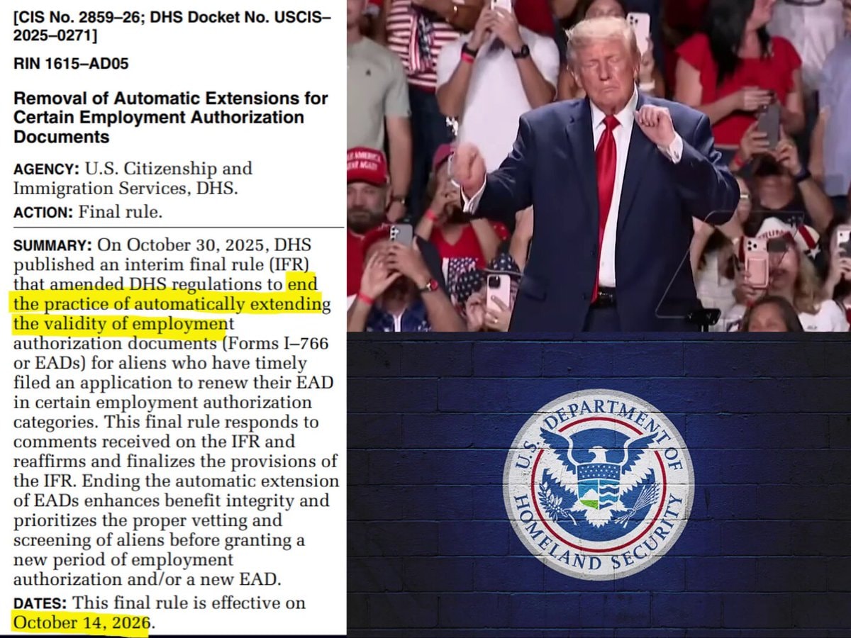 DHS ends 540 day work permit extension