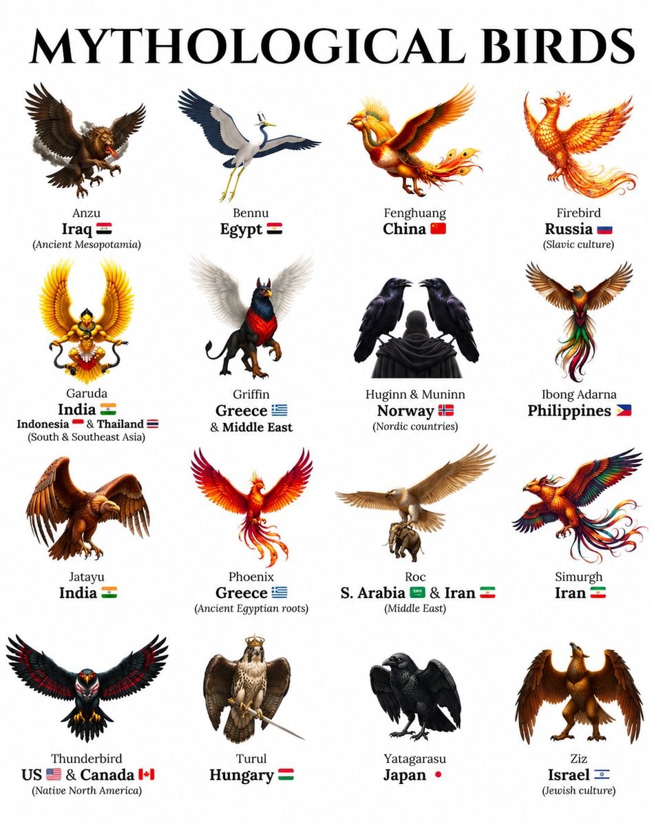 MYTHOLOGICAL BIRDS infographic MYTHOLOGICAL BIRDS infographic