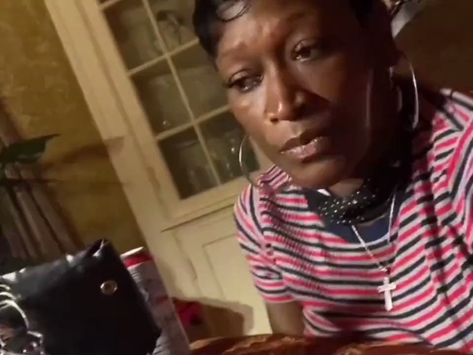 woman in striped shirt serious moment