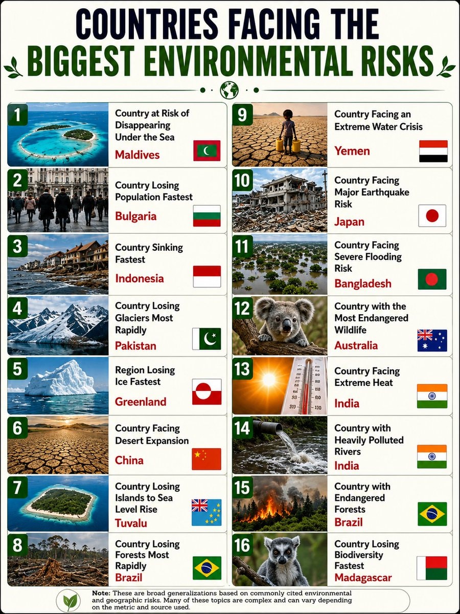 Countries facing biggest environmental risks