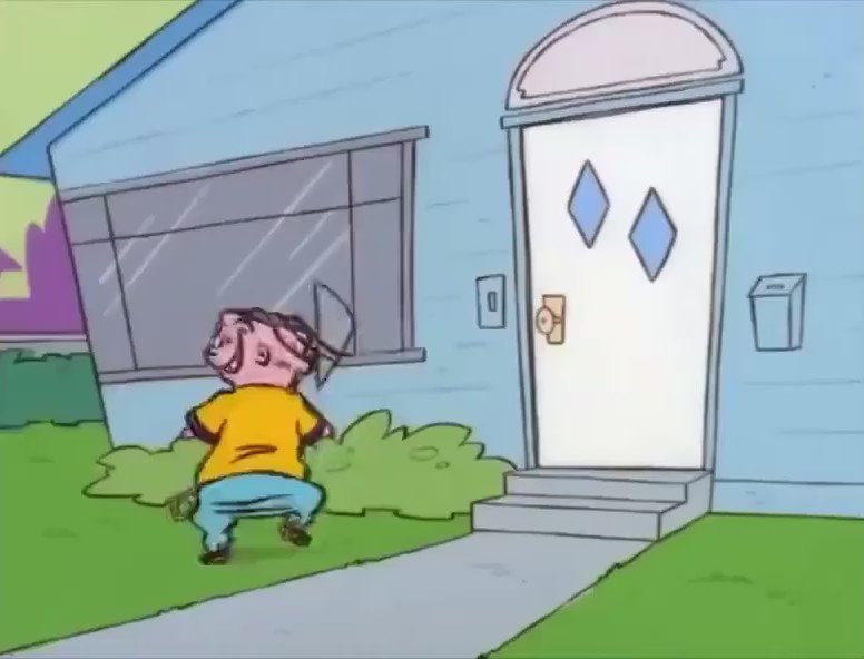 Eddy running to the house