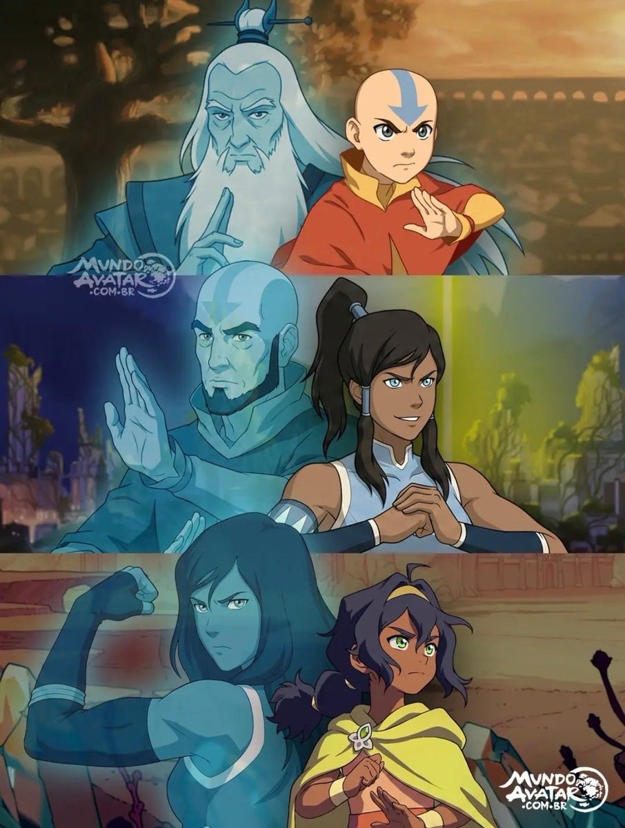 Avatar lineage triptych Aang Korra