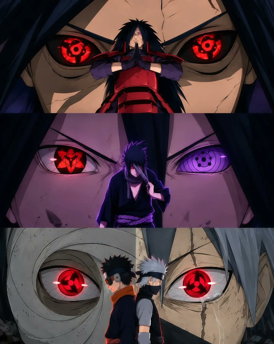 Naruto Uchiha eyes triptych