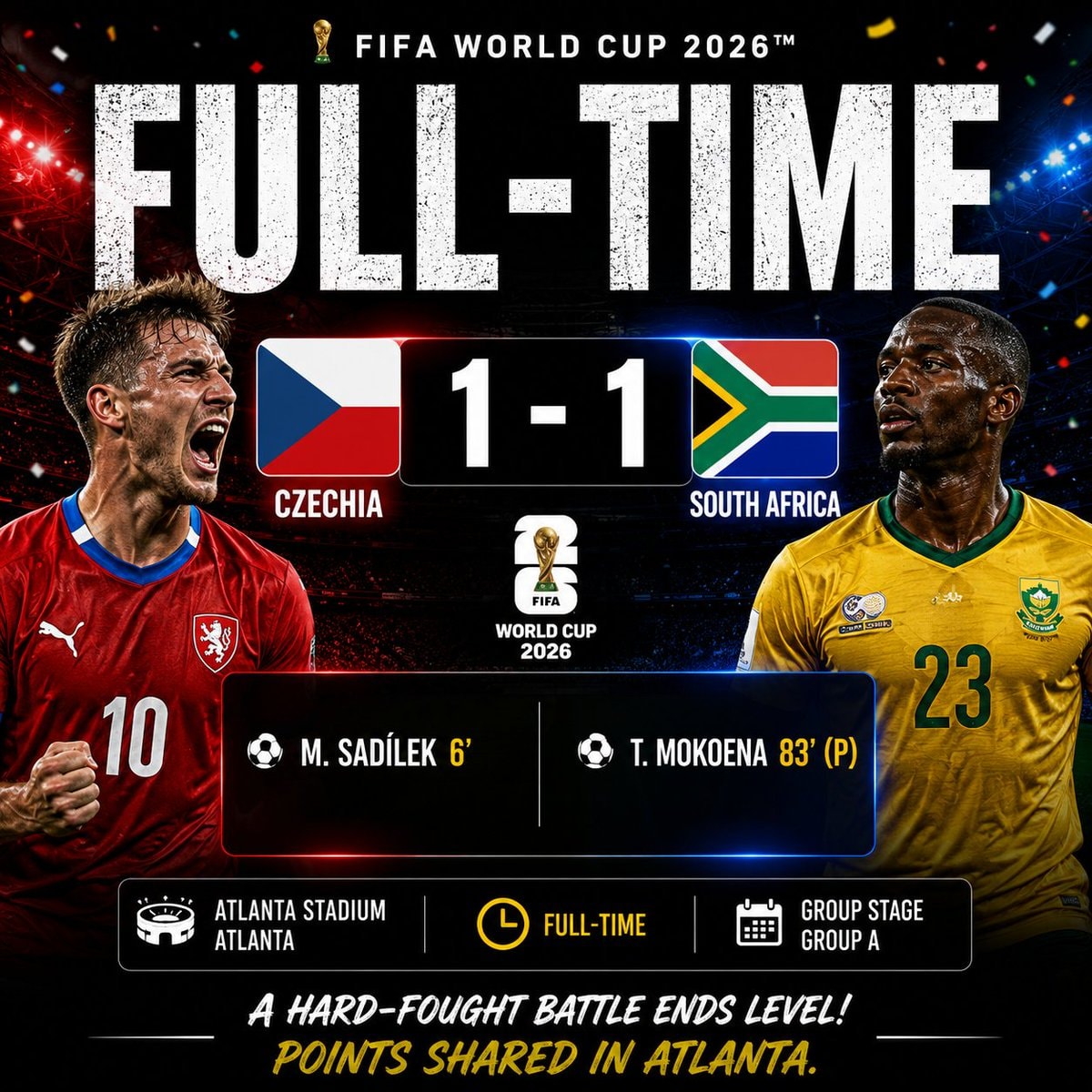 Czechia 1-1 South Africa World Cup 2026