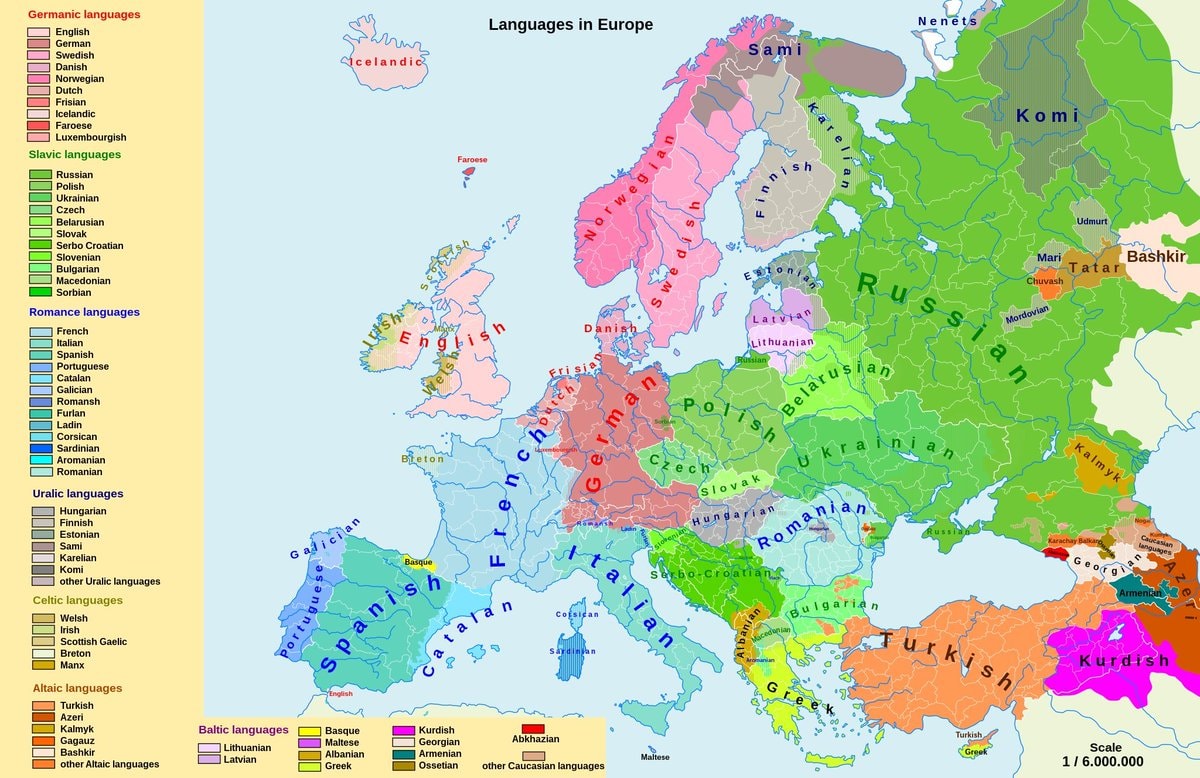 Language map of Europe distribution Language map of Europe distribution