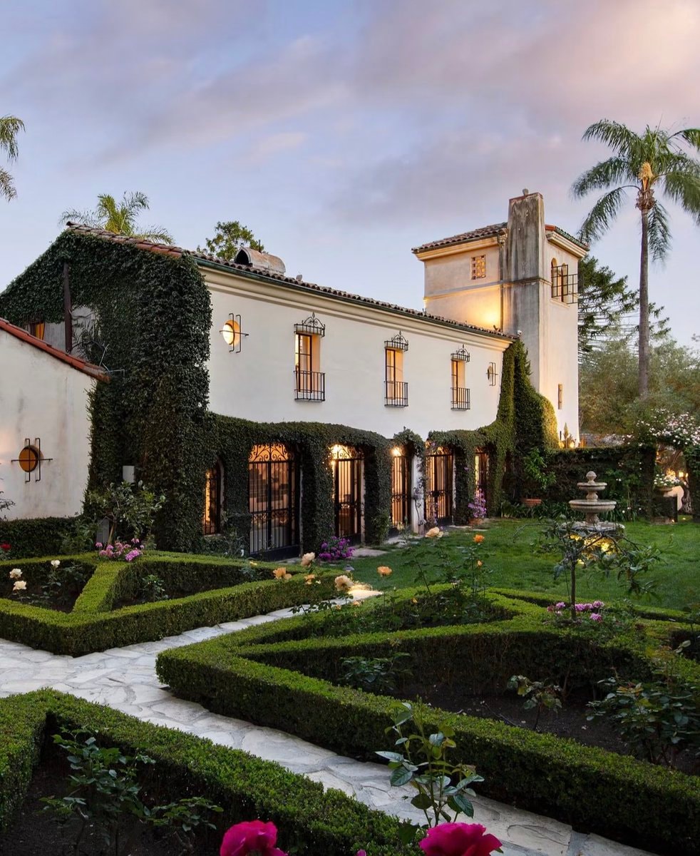 Ivy-covered estate at twilight