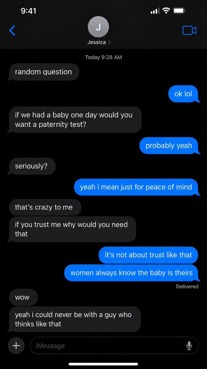 Couple's paternity test text exchange