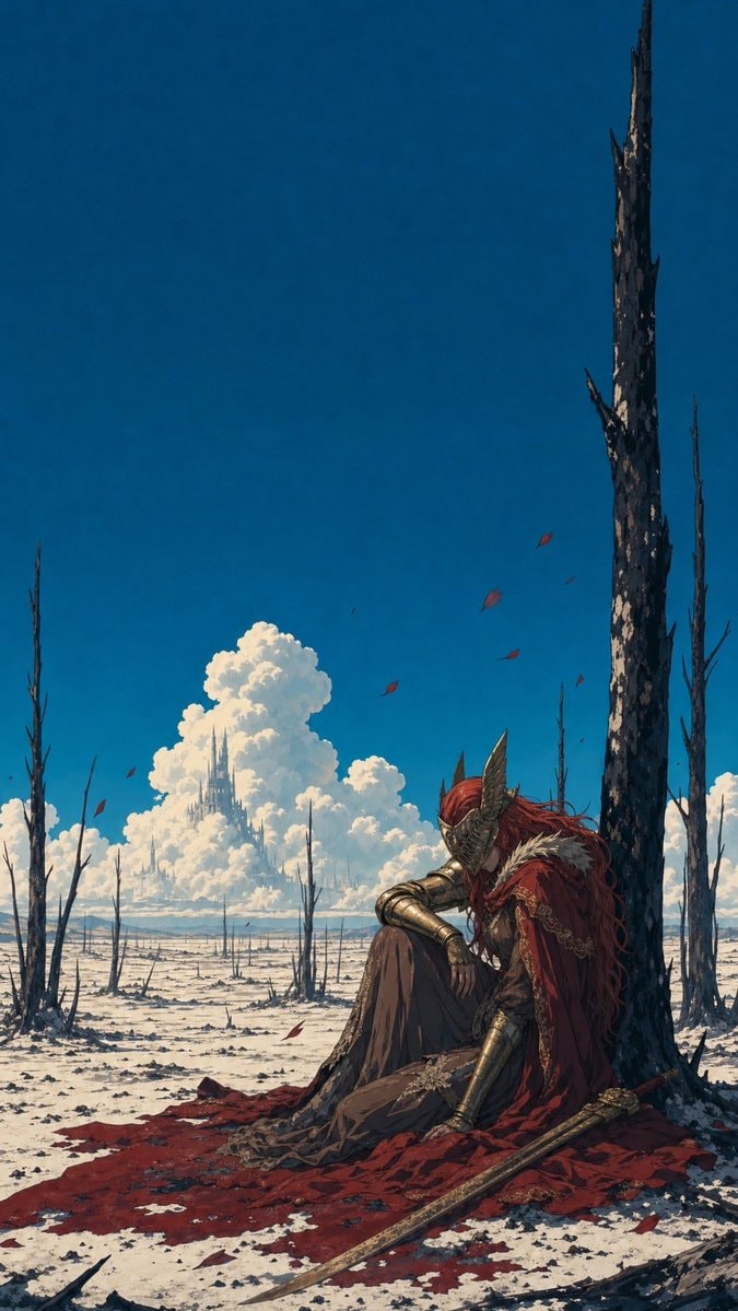 red hair armor sword flower field (photo 3 of 3)