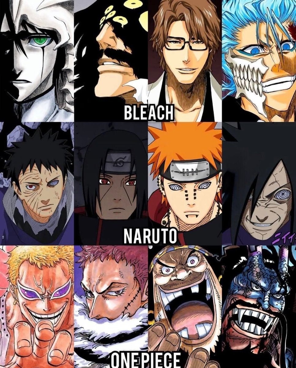 Bleach Naruto One Piece villains collage