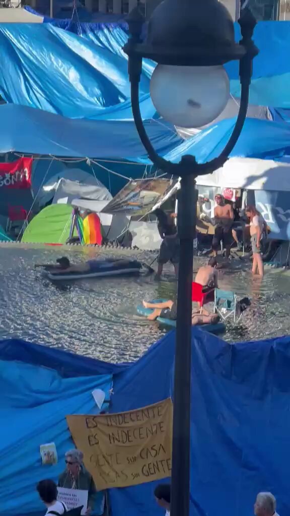 Puerta del Sol housing protest fountain swim