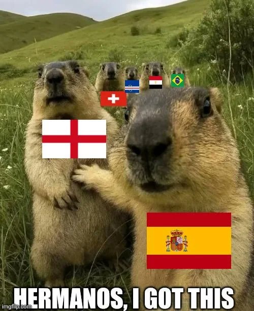 Marmots with flags supporting Spain