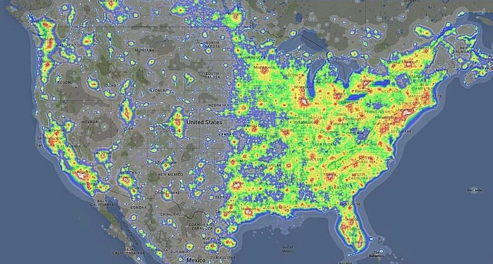 US light pollution map