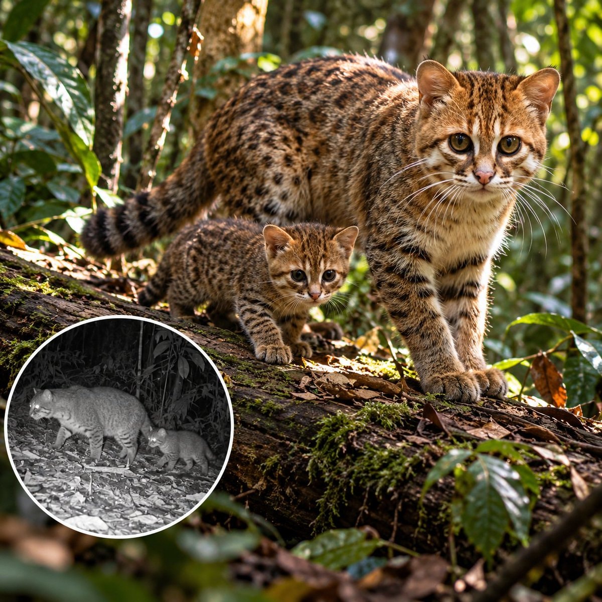 Rare wildcat spotted with kitten