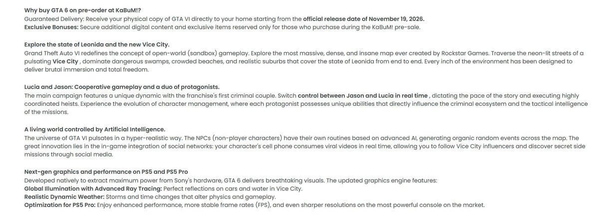 GTA VI details leak Amazon Brazil (photo 2 of 3)