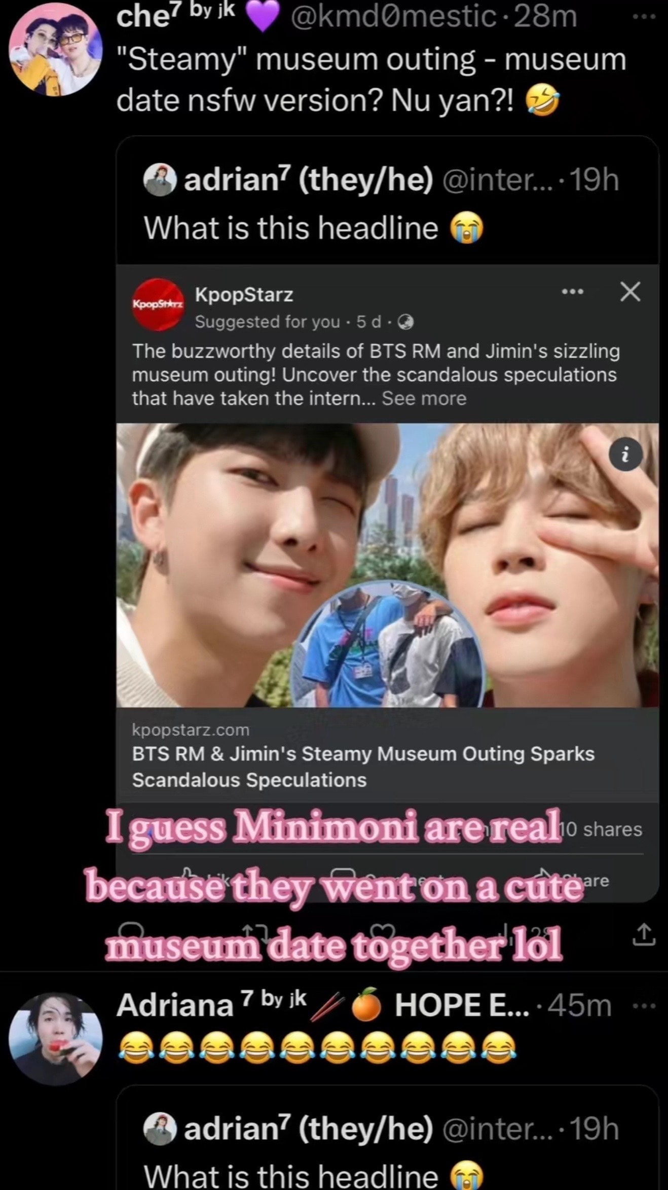 Minimoni headline BTS RM Jimin