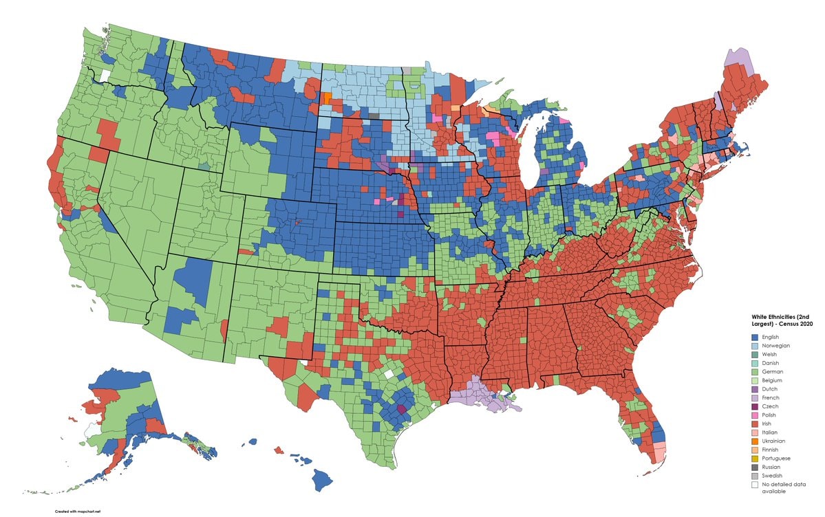 Second Largest White Ethnicities by U.S. County