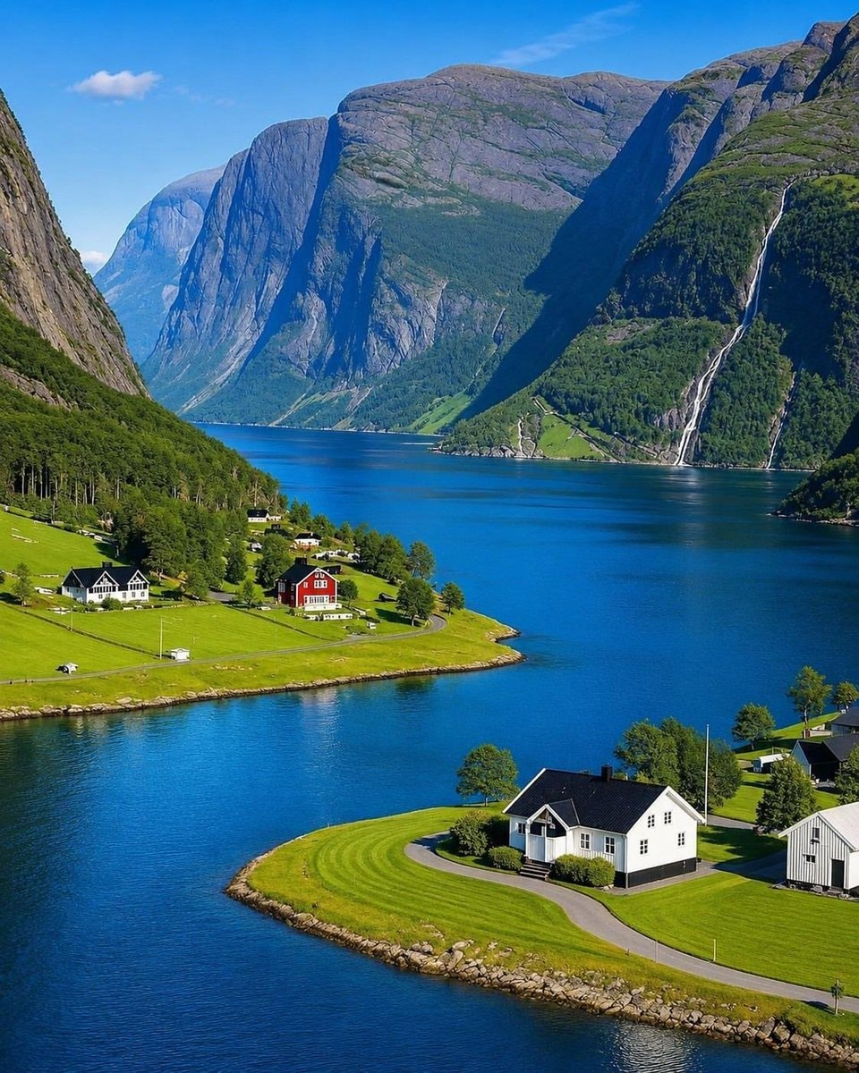 Norway fjord landscape with houses