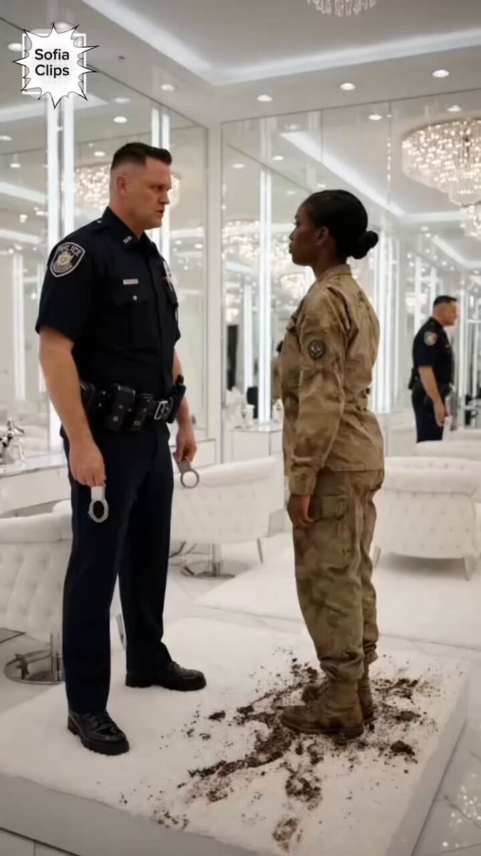 AI-generated police officer soldier standoff