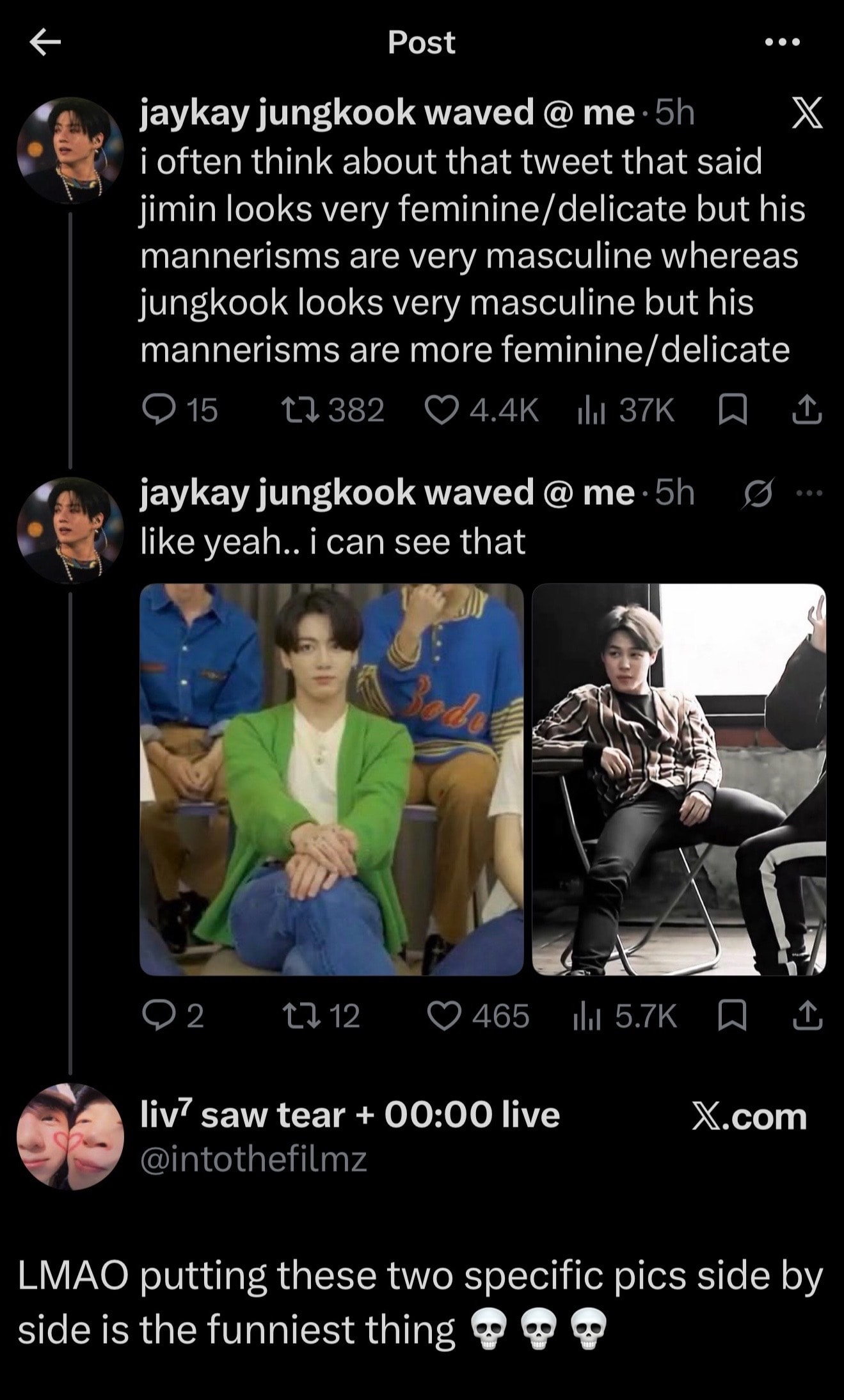 Jungkook and Jimin side by side