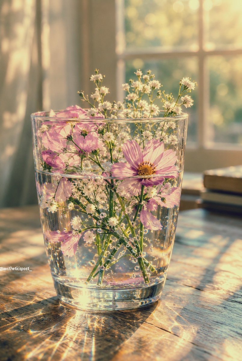 pink cosmos in water