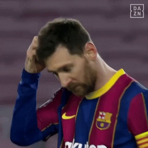 Soccer player pensive in Barcelona jersey GIF