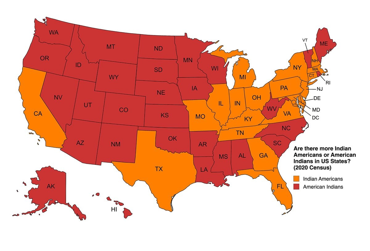 Indian Americans vs American Indians by US state