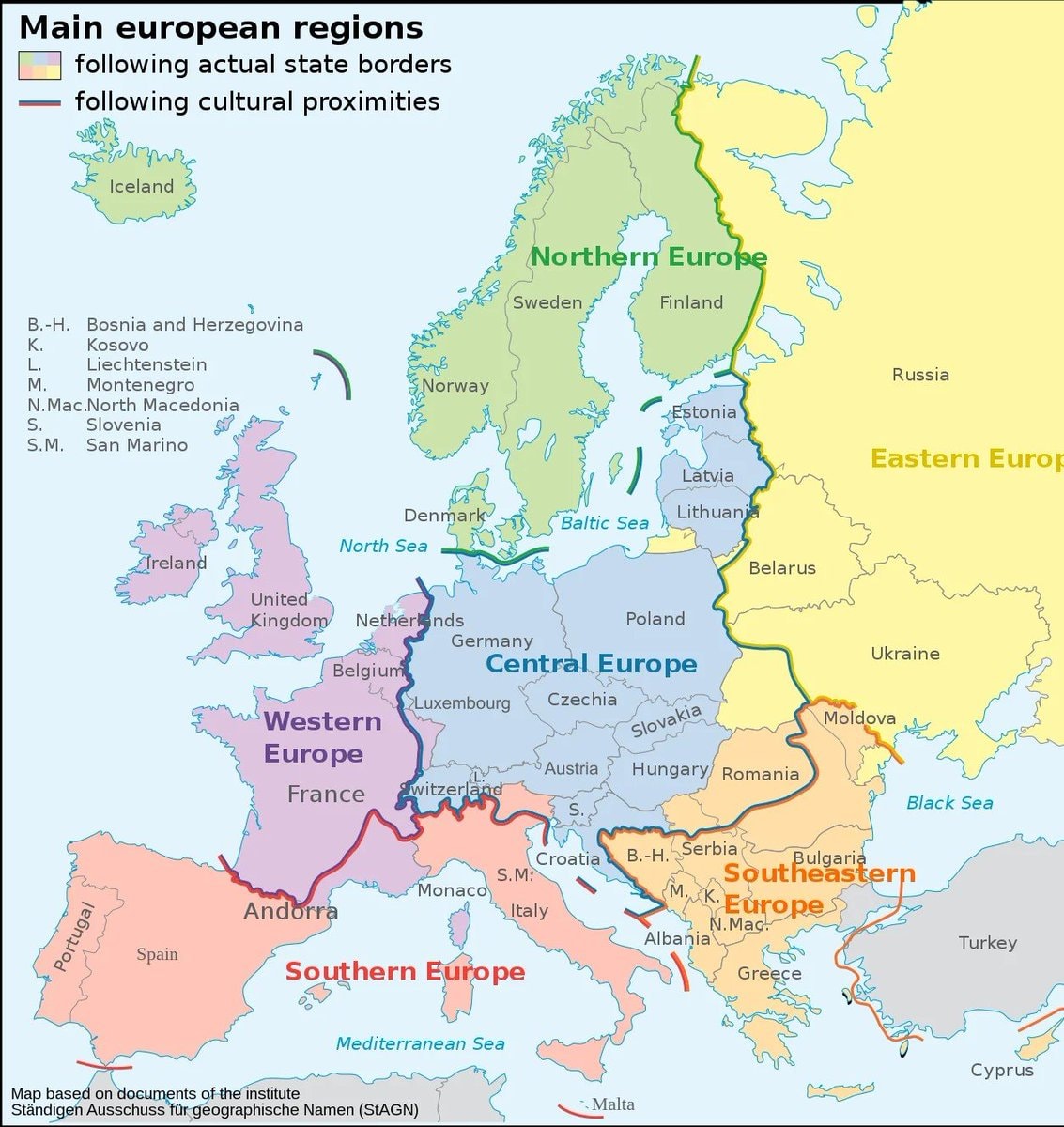 main regions of Europe main regions of Europe
