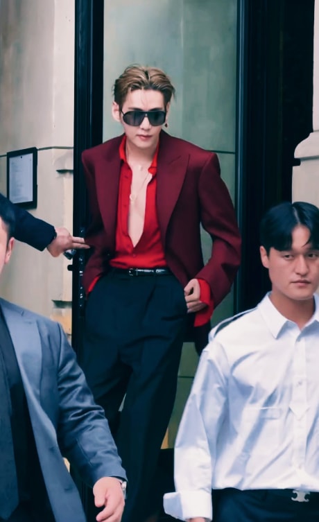 Taehyung Celine fashion show red blazer (photo 2 of 2)