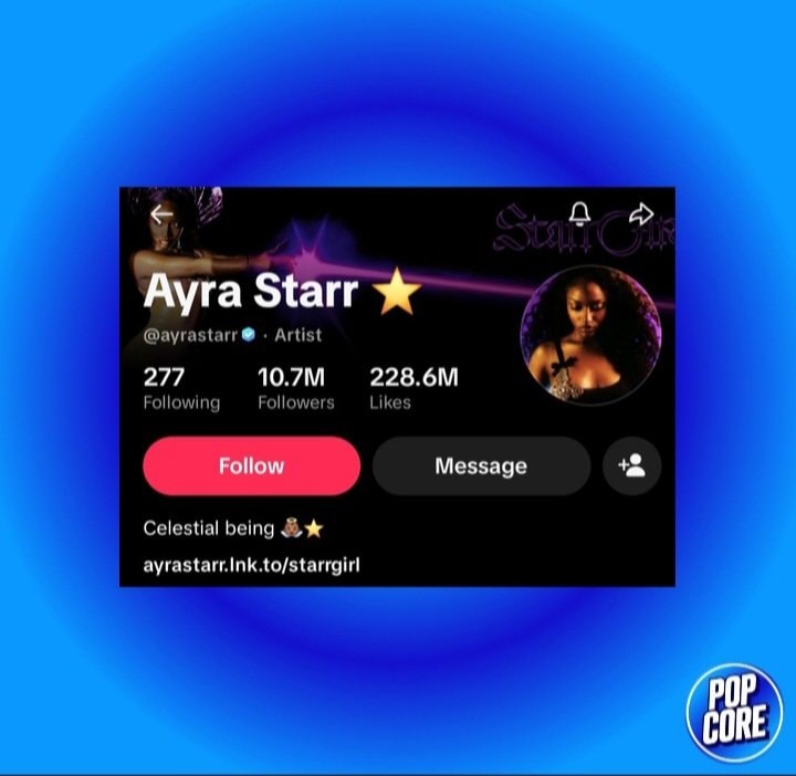 Ayra Starr most followed Nigerian artist TikTok
