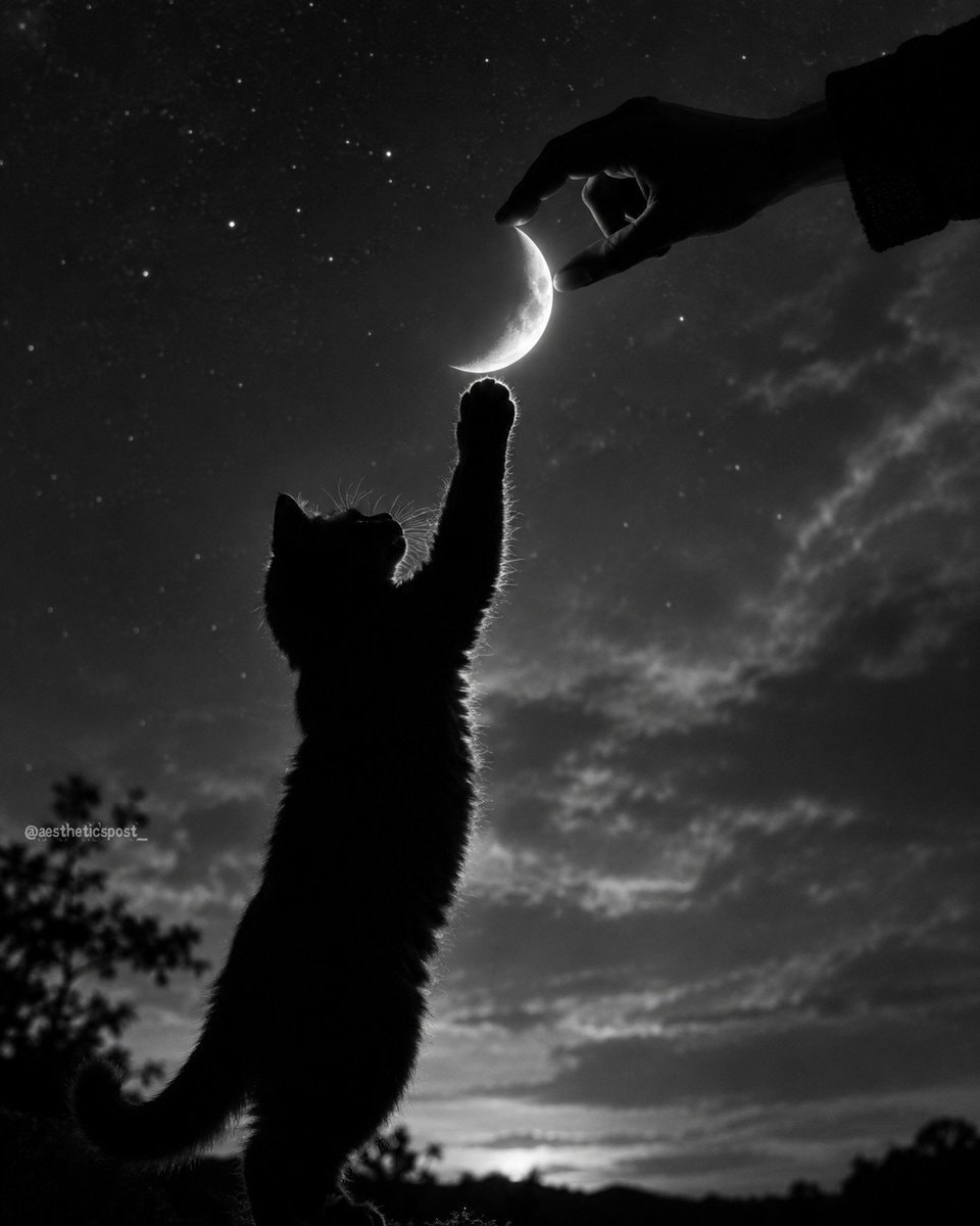 cat reaching for moon