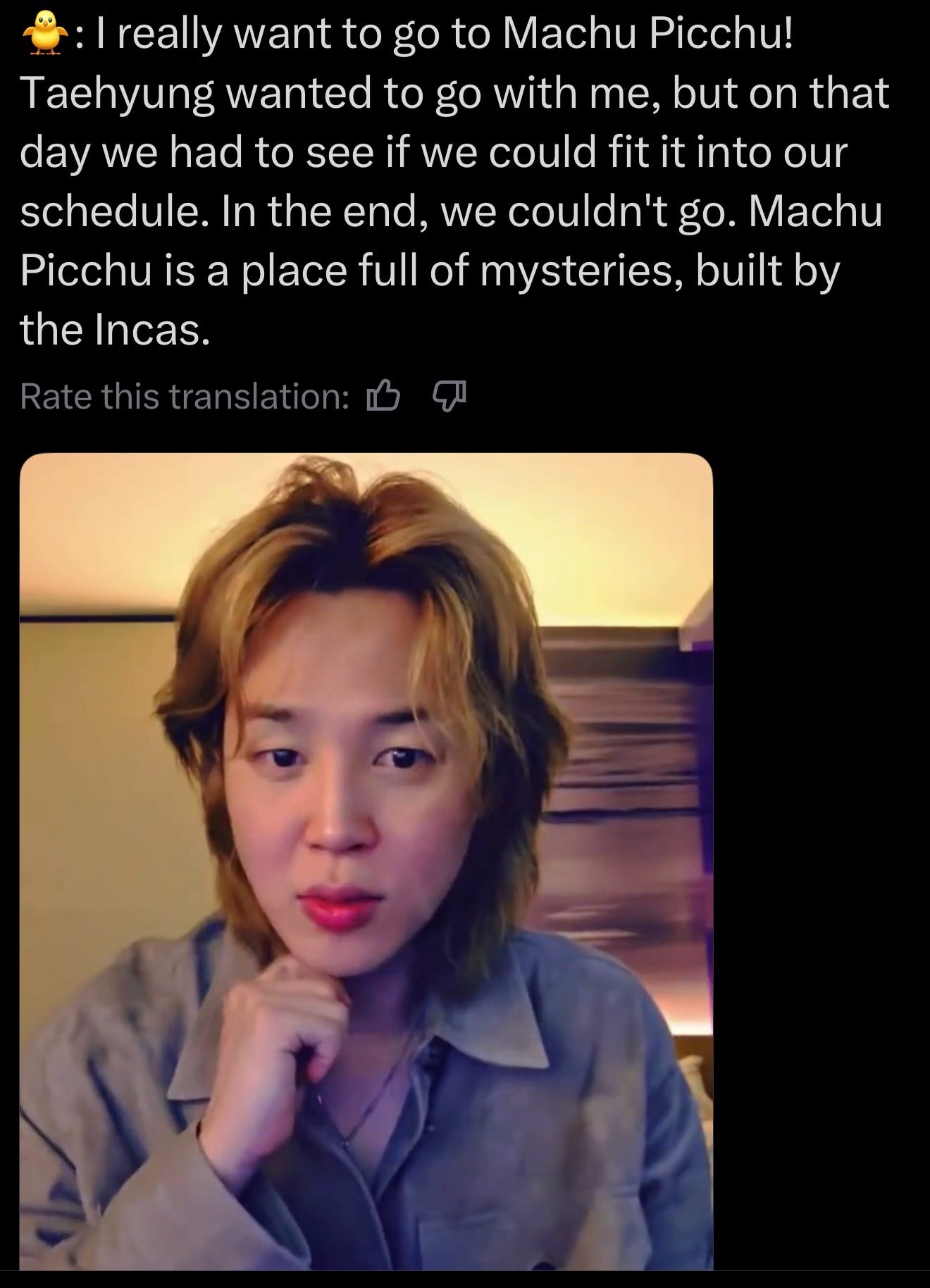 Jimin Taehyung Machu Picchu plan (photo 2 of 4) Jimin Taehyung Machu Picchu plan (photo 2 of 4)