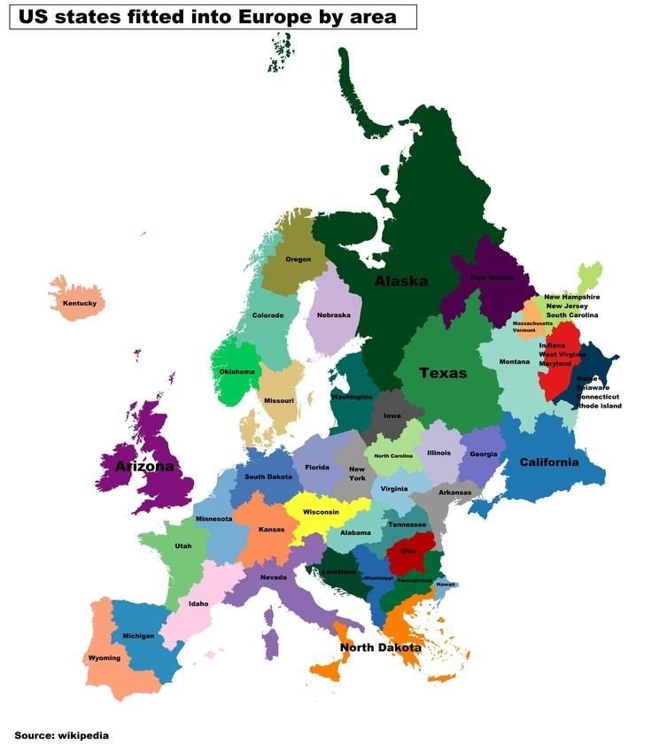 US States fitted into Europe by area